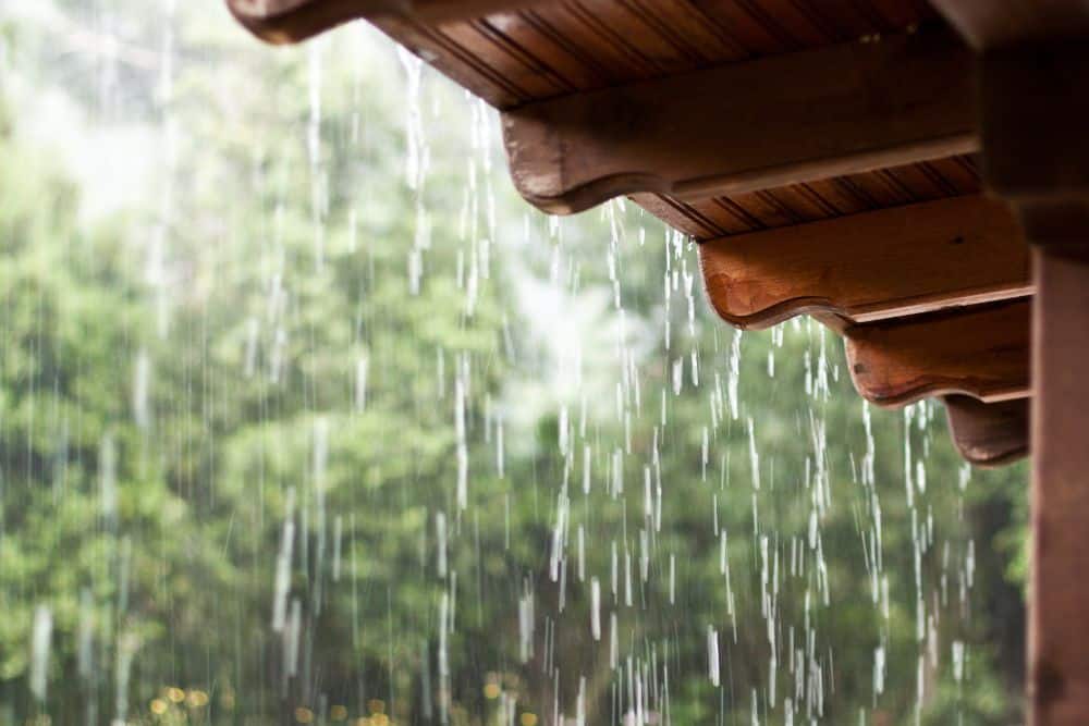 rain falling off the roof eaves