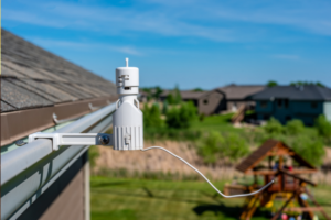 Rain sensor sprinkler system installed on roof gutter in Cleveland Ohio home