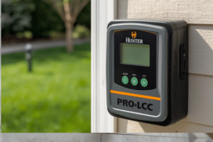 Smart irrigation controller in Northeast Ohio lawn saving water efficiently